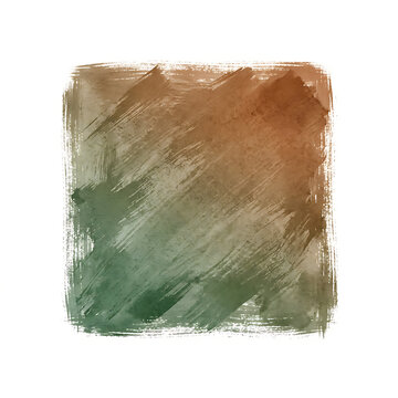 Abstract hand painted square watercolor brush stroke in green and brown earth tones on white background