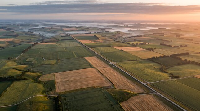 International Border Across Agricultural Farmland &ndash; Dramatic Aerial Rural Landscape