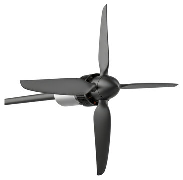 High performance black drone propeller and motor over transparent background
