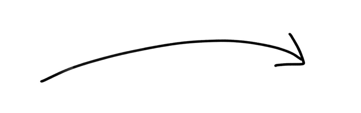 Hand drawn thin black arch arrow pointing top right isolated