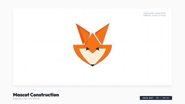 Minimalist geometric fox head mascot logo design featuring a clean 2D flat vector aesthetic suitable for modern branding and creative identity