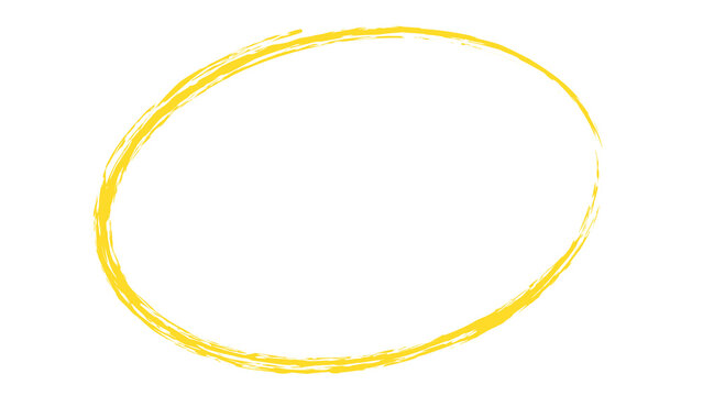 Hand-drawn yellow scribble circle outline isolated on white background with scribble handdrawn highlight creative illustration abstract isolated background scribbled circular attention