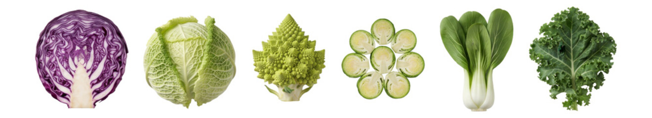 Fototapeta premium six cabbage varieties arranged in a grid