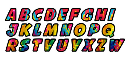 Colorful tie dye pattern alphabet letters set for creative graphic design projects with alphabet, typography © MDfardous