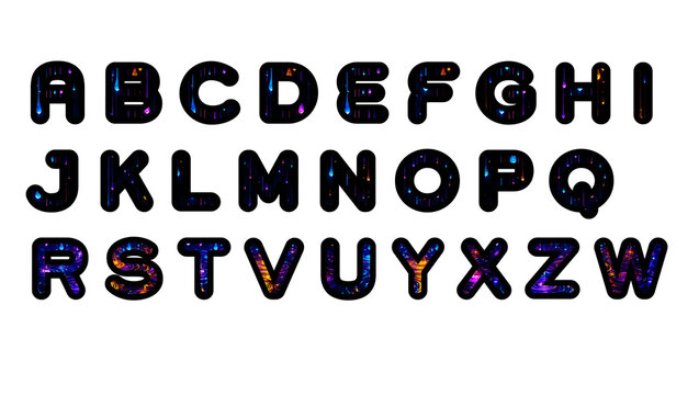 Space galaxy theme alphabet letters collection on white background with alphabet astronomy typography universe