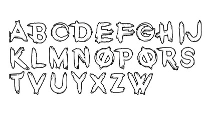 Handwritten sketchy alphabet letters from a to w in rough ink outline style with alphabet handwritten typography © MDfardous