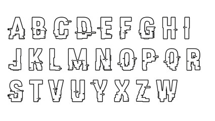 Bold industrial alphabet set with glitch effect and sharp geometric outlines alphabet typography industrial © MDfardous