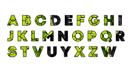 Stylized alphabet set featuring green lime geometric mosaic patterns alphabet geometric typography colorful © MDfardous