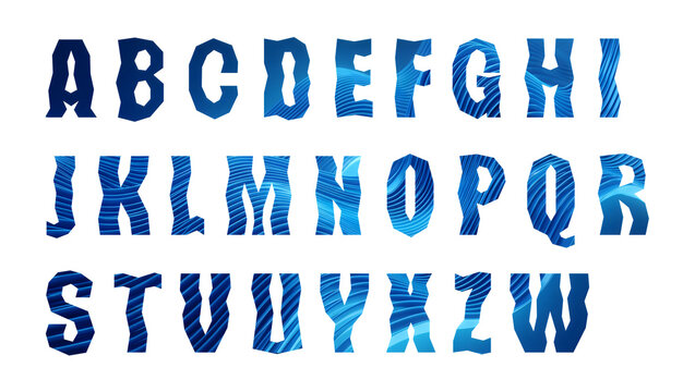 Alphabet letter set with flowing blue water wave texture design alphabet typography abstract creative isolated
