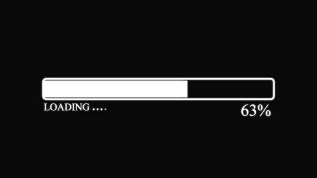 White,  color loading bar animation . Processing 0 to 100 present. spinning load wheel. Abstract, beautiful, Digital Glow Loading ,download bar video, Pixel, Preloaded,