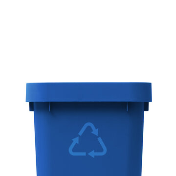Blue Recycling Bin with Arrow Symbol for Waste Sorting and Environmental Protection Concept