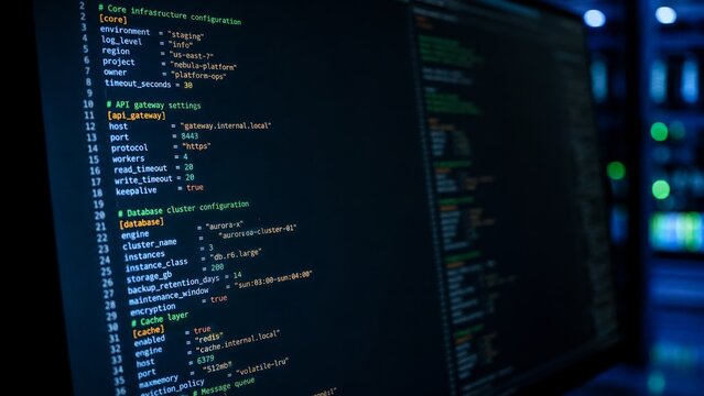 Computer Programming Code and Cybersecurity Software Development on Dark Screen