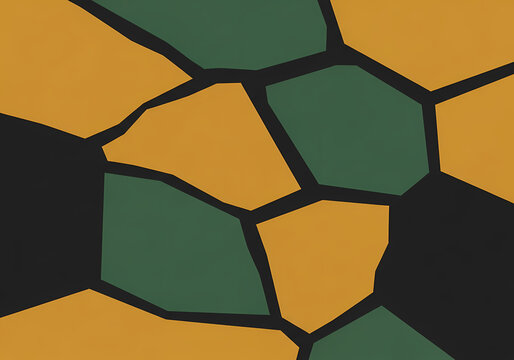 Abstract geometric background with green and yellow irregular polygon shapes separated by black lines.