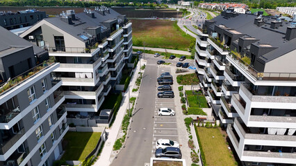 New residential complex, street architecture, modern developer, aerial photography, Wroclaw, Poland