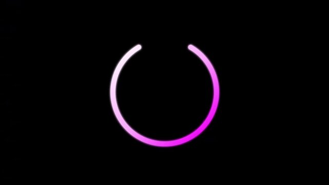 Pink neon glowing progress circle loading icon isolated on a dark background for web design user interface and mobile application development concept graphic