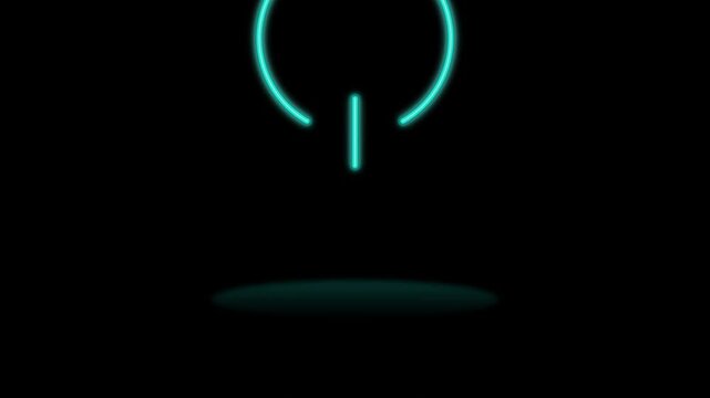 Glowing neon cyan power button icon on dark background representing startup energy technology digital control system activation switch minimalist logic connectivity