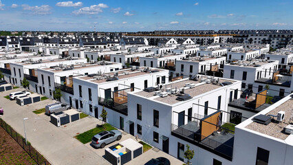 Fototapeta premium Townhouses, new residential complex, developer, aerial photography, Wroclaw, Poland