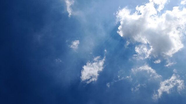 Blue sky with broken white clouds. Timelapse video.