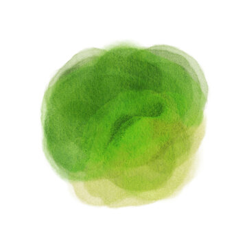Green watercolor blotch texture, abstract paint splash element, Transparent background