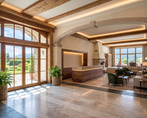 Fototapeta premium Mountain resort exterior and hospitality architecture