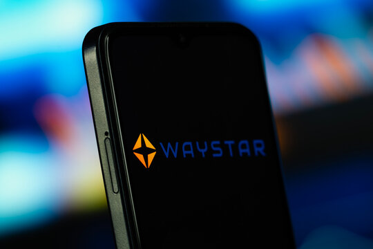Louisville, United States- 7 July 2026: WAYSTAR logo is seen on a smartphone.