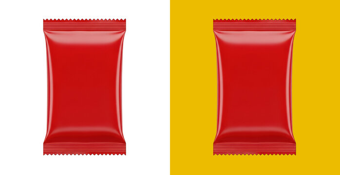 Red blank snack bag packaging mockup for food products like chips or candy