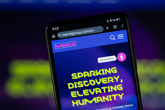 Darmstadt, Germany - 02 August 2026: Close-up of Merck Group homepage on a smartphone.
