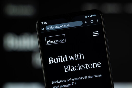 New York, United States - 02 August 2026: Close-up of Blackstone homepage on a smartphone.