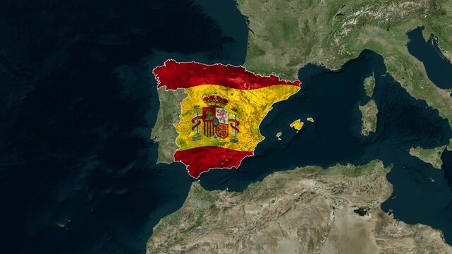 Spain map animation overlaying satellite earth footage for travel background