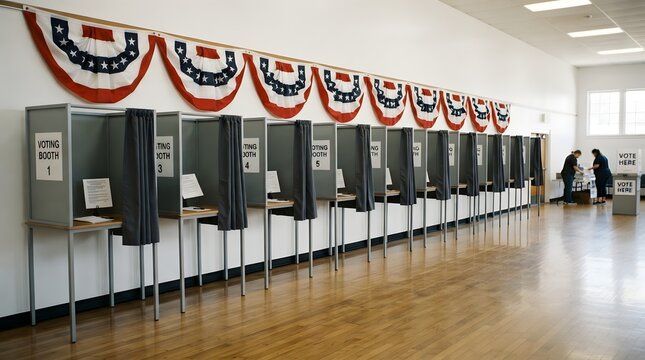 Row of voting booths in a polling station for election day