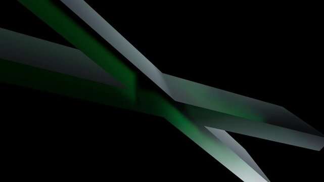 Futuristic dark green geometric background, abstract 3d metallic shapes with sharp edges, sleek corporate motion graphics for technology presentations