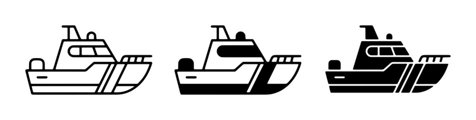 Obraz premium Modern Motorboat Icons, Nautical Vessel Graphics, Marine Transportation Vector Set, Watercraft Symbols for Travel and Leisure