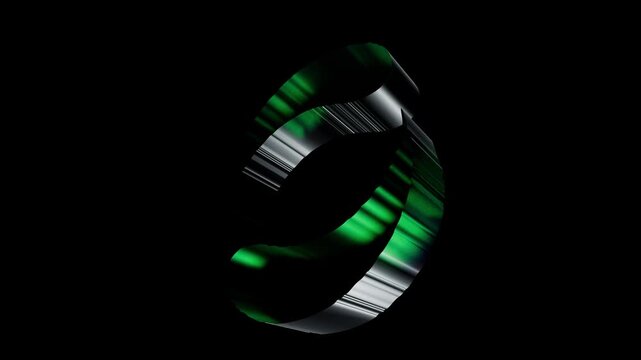Futuristic green light trails on black background, abstract glowing motion curves, high tech digital energy waves for cinematic video overlays