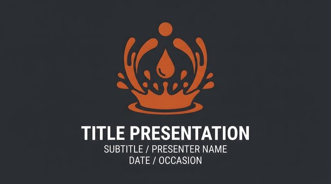 Crown Illustration with a Water Splash and Droplet in Burnt Orange on a Dark Gray Background, Suitable for a Presentation Title Sl