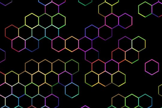 Colorful hexagon pattern on black background