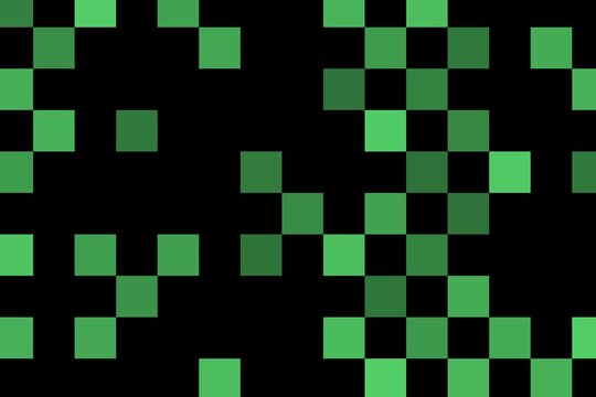 Digital green squares on black background with glowing edges