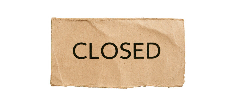 Closed word text sign in cardboard paper. Business store and retail message. Generative AI technology.	
