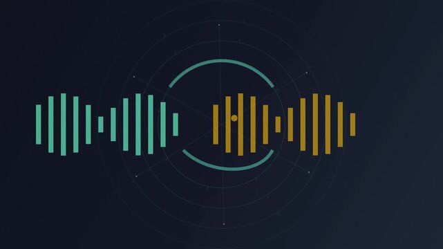 Digital audio waveform bars on dark blue circular background