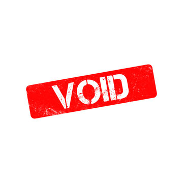 Red VOID rubber stamp on white background, distressed grunge texture ink imprint, cancelled document and invalid status symbol for business use