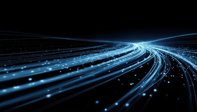 Abstract network path with interconnected blue data light trails connection abstract technology information futuristic transmission electronic background communication technological