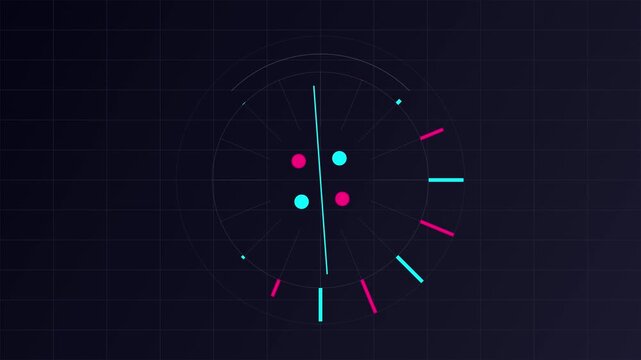 Futuristic circular HUD interface with neon pink and cyan