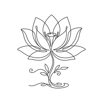 Lotus flower line art illustration on a white background bloom