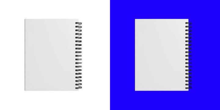 Blank white spiral notebook mockup with metallic binding ring for branding design and professional business note taking