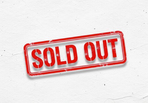 Red Sold Out rubber stamp style sign with a rectangular border
