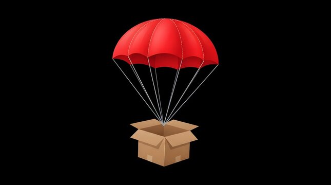 Cardboard box with a red parachute
