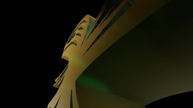 Abstract golden architectural structure with sharp geometric lines. Modern 3D rendering of metallic gold shapes. Futuristic minimalist background.