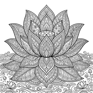 Lotus flower illustration with intricate line work and ornamental details