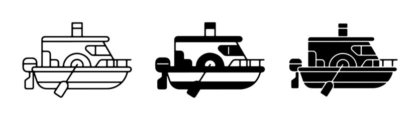 Obraz premium Houseboat Icons, Riverboat Vector Graphics, Nautical Vessel Illustrations, Watercraft Set