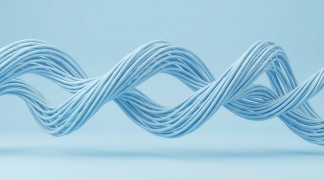 Light blue background presentation design concept featuring a 3D rendering of multiple spiral wires.
