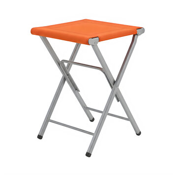 Folding metal table with orange top in upright position